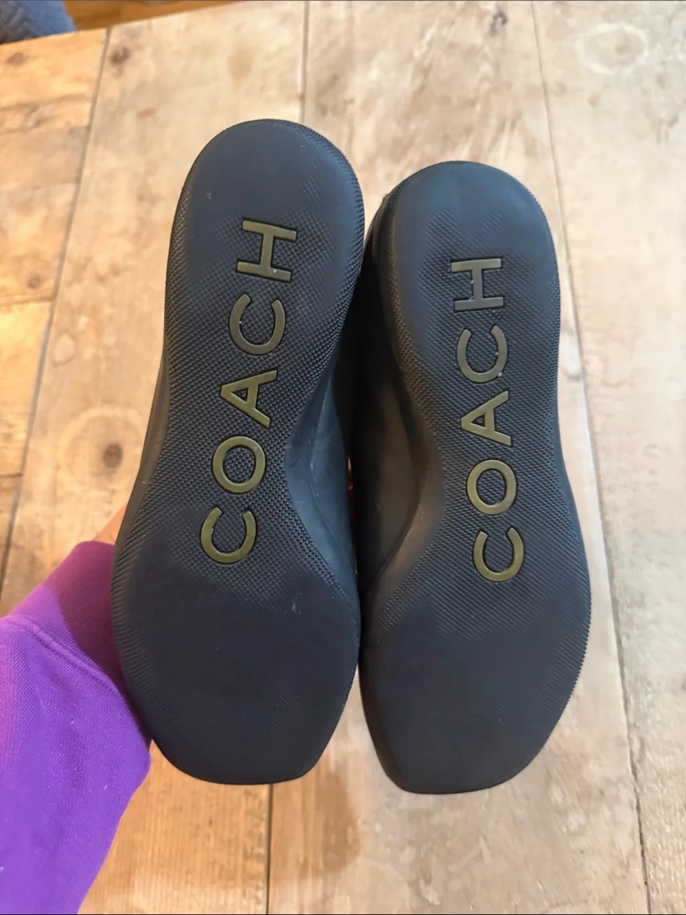 Coach Black Leather Slip-On Loafers with Green Interior